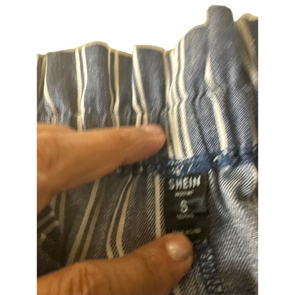 Shein Size Small Casual Short Shorts Loose Fit Elastic Waist Blue/White Stripe - Picture 6 of 12